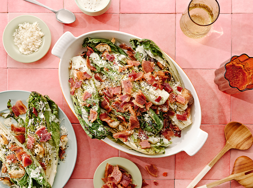 Grilled Romaine Caesar Salad with Crispy Bacon