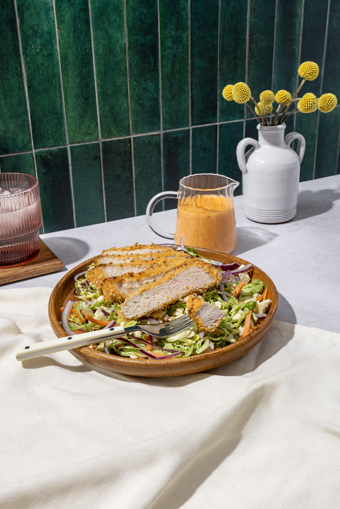 Buffalo Pork With Shaved Brussels Sprouts Salad