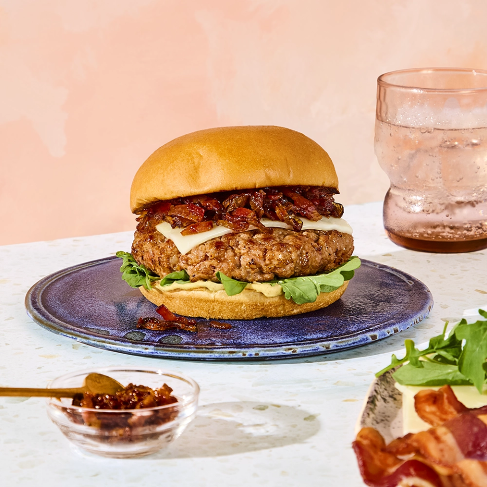 Brown Sugar Pork Burger with Bacon Onion Jam