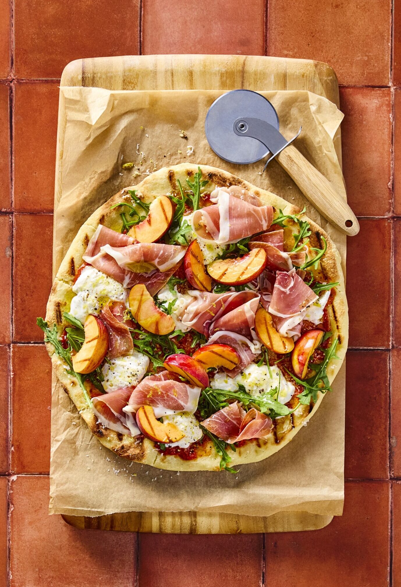 Grilled Prosciutto and Peach Pizza