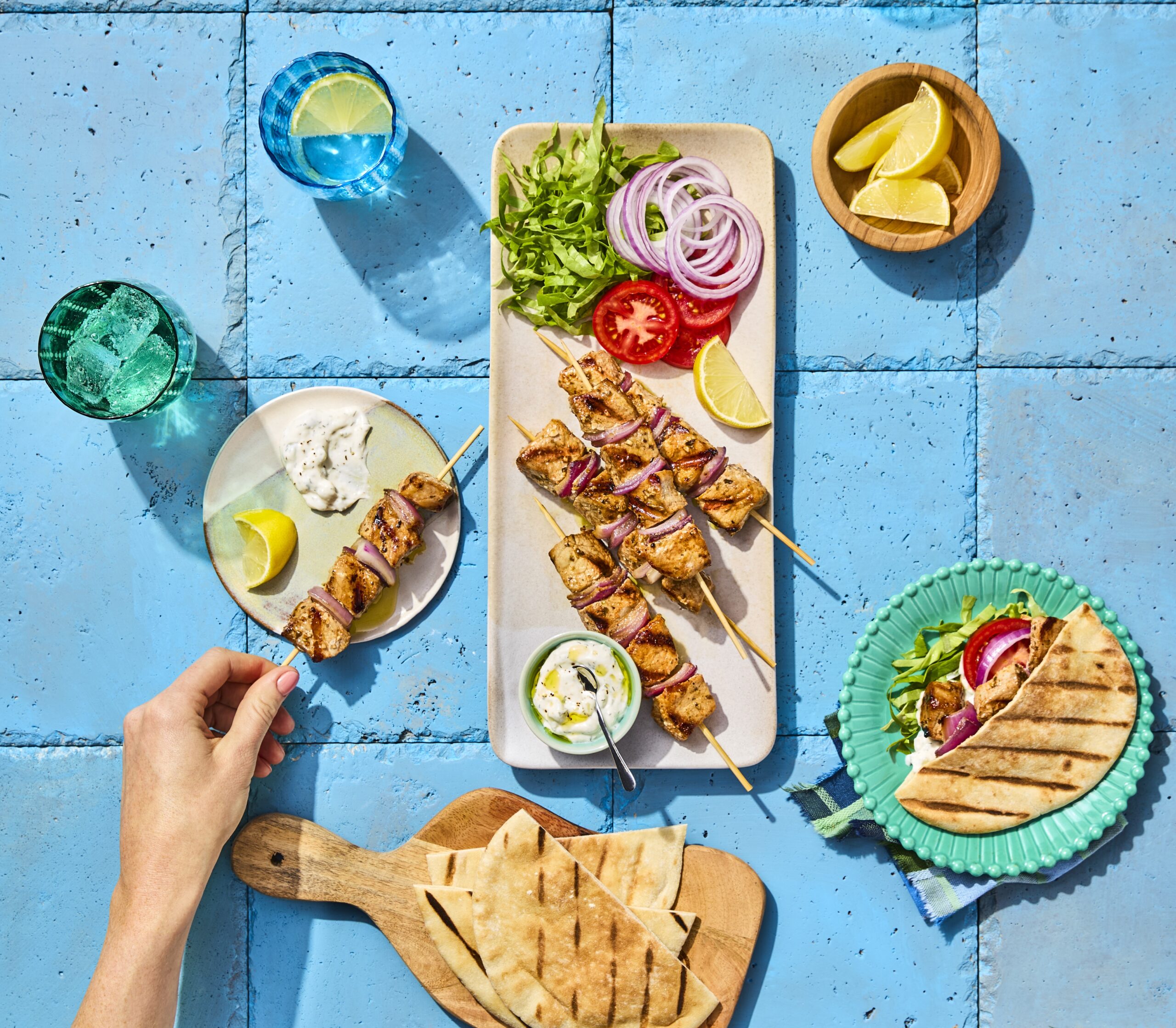 Pork Souvlaki Skewers with Tzatziki