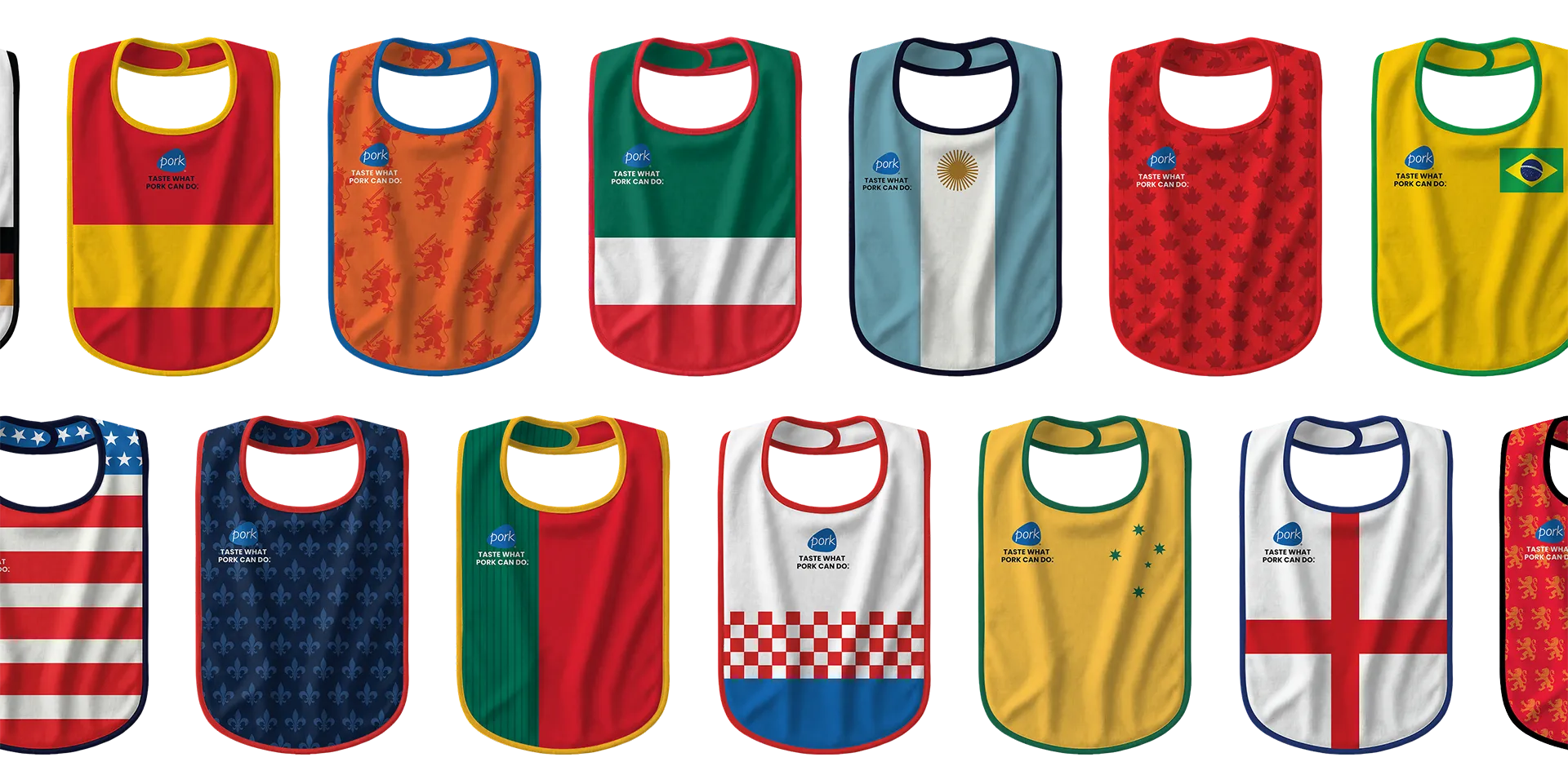 the full lineup of Global Flavors Drip Defenders bibs